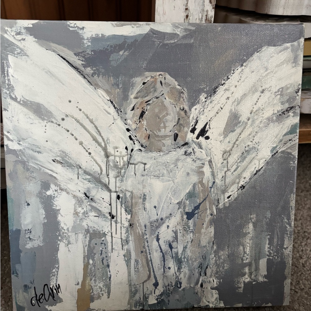 Angelic Abstract Canvas Art in Gray and White